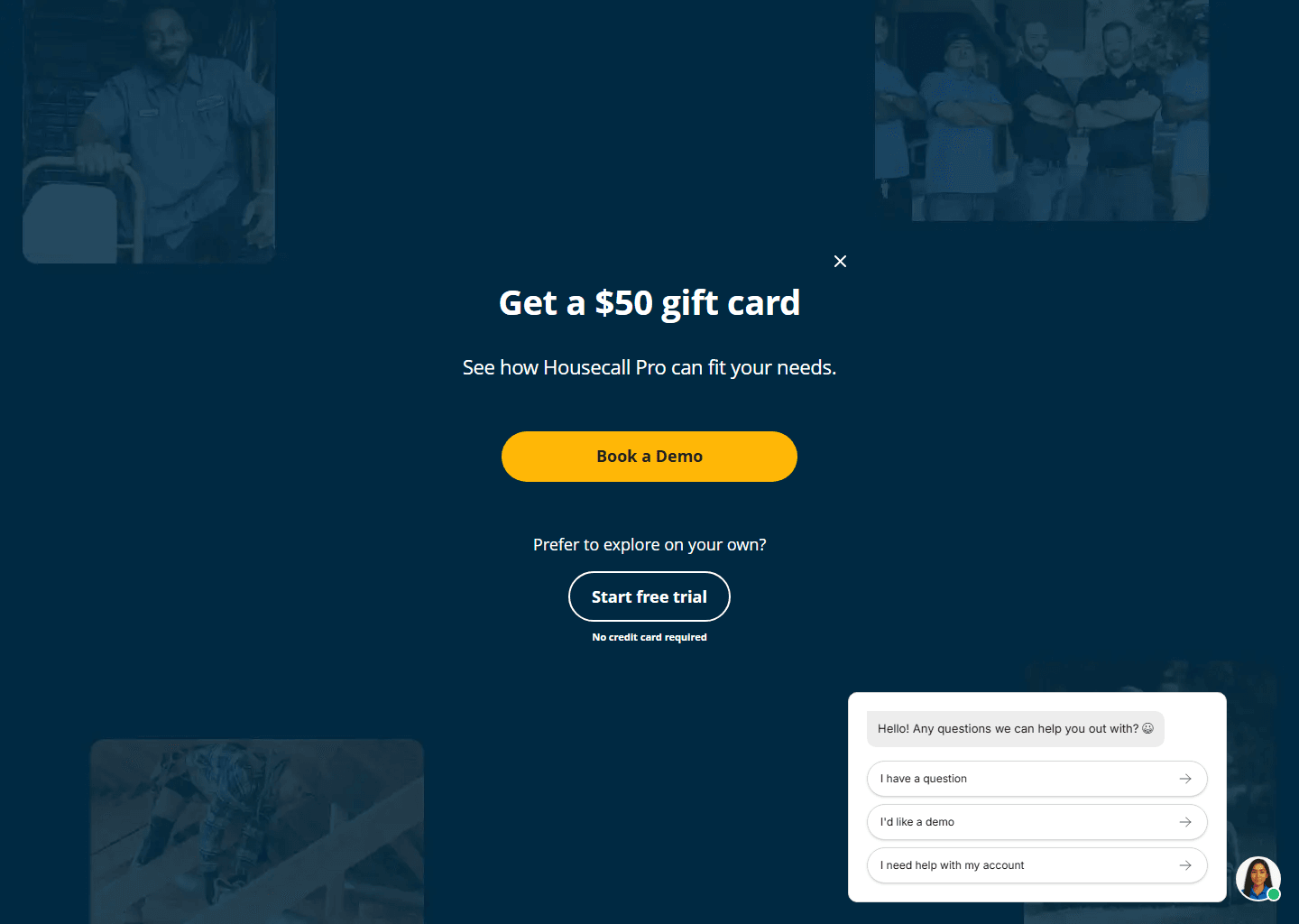 Housecall Pro platform homepage showing scheduling, dispatch and customer features