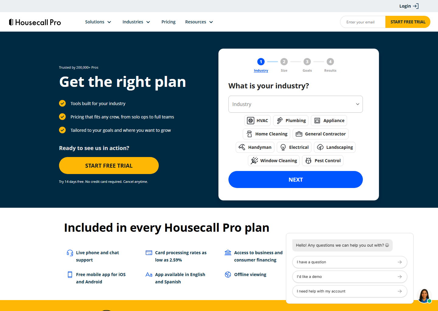 Housecall Pro pricing quiz tailoring a plan to your HVAC business