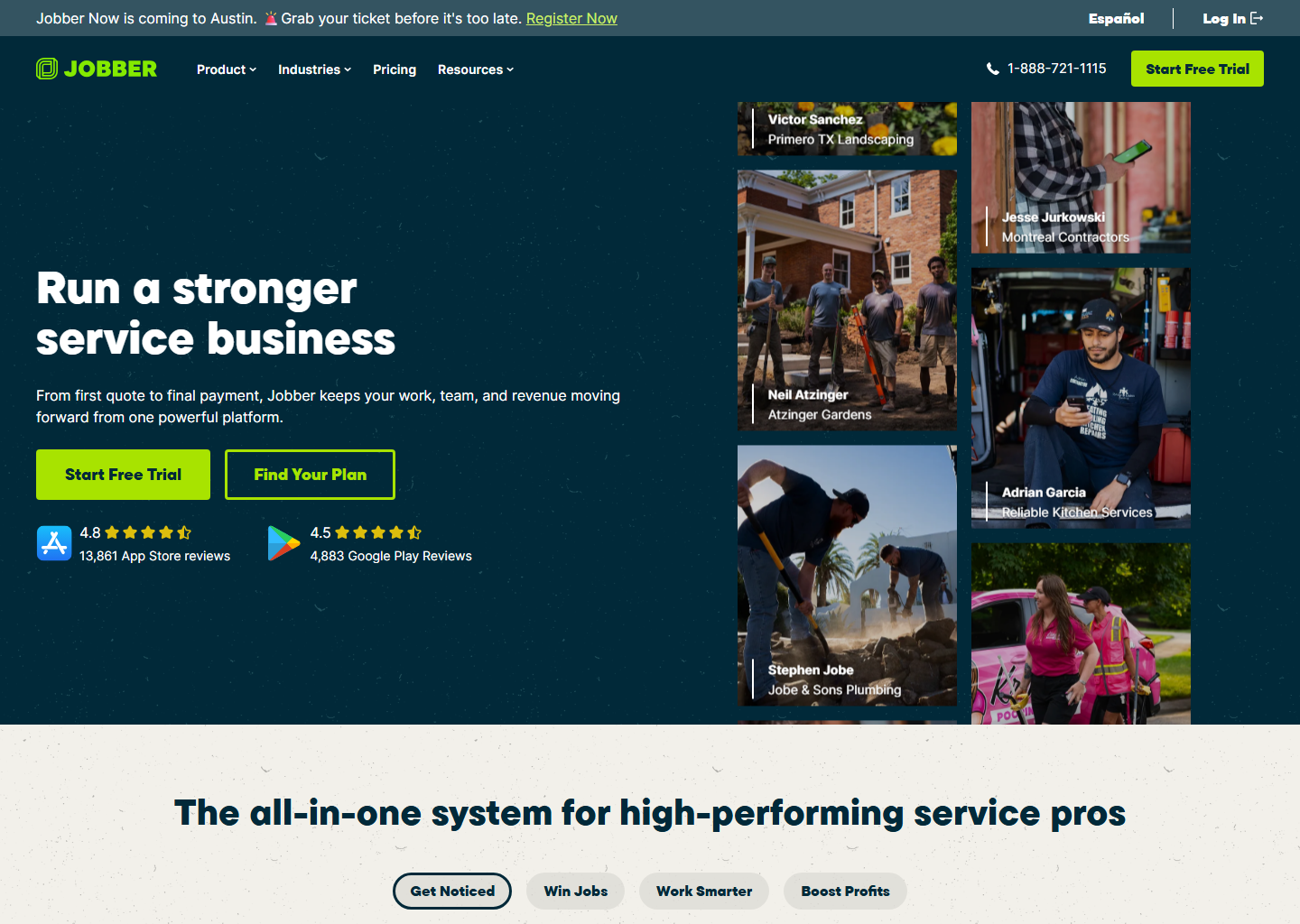 Jobber platform, which lists handyman among its supported industries