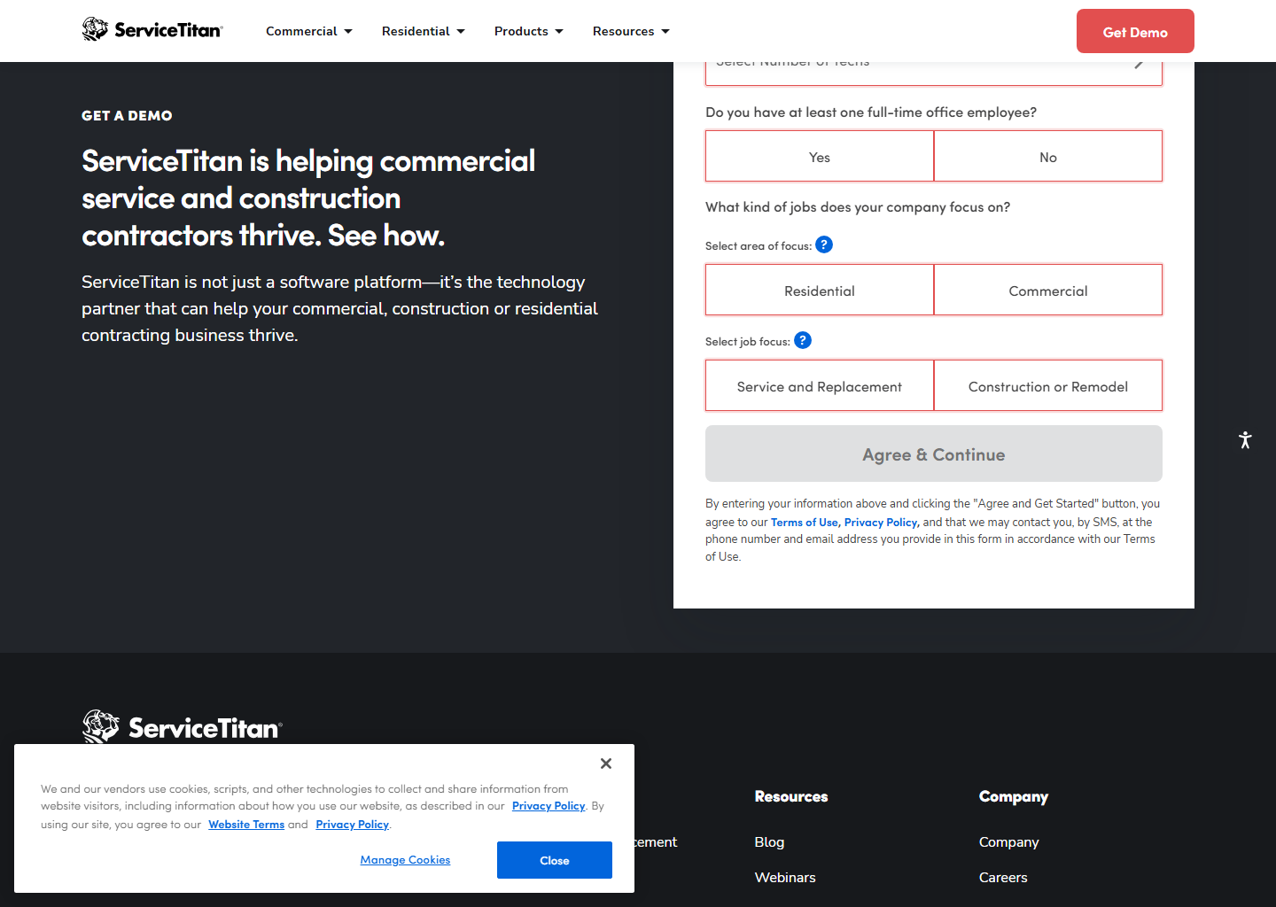 ServiceTitan homepage, enterprise software for commercial and residential trades